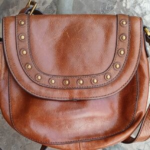 Fossil Brown Leather Studded Crossbody